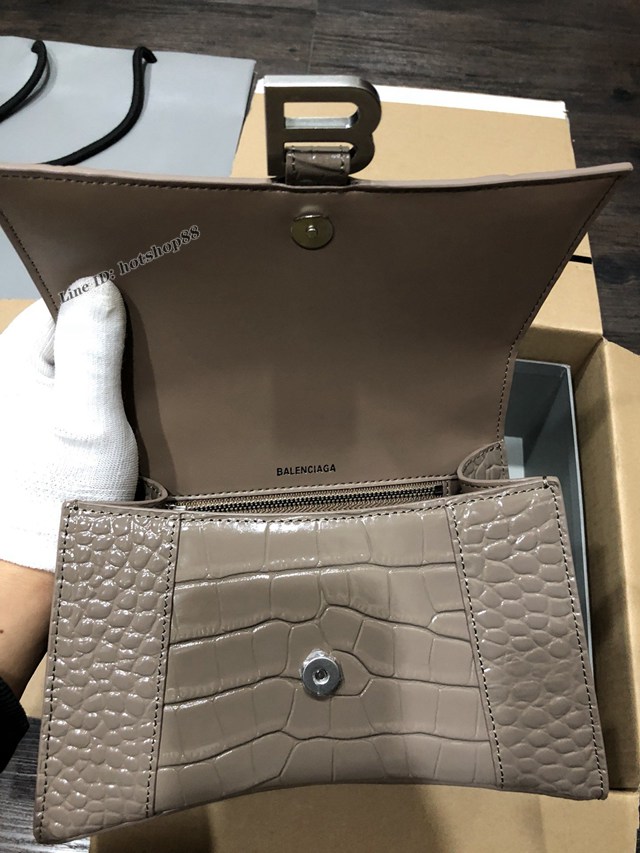 Balenciaga專櫃爆款大號手提女包 巴黎世家升級版鱷魚卡其銀扣Hourglass沙漏包 fyj1664